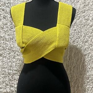 BEIGE BOTANY, GREEN WRAP Knit Cross-Front Crop Top, SIZE S/M